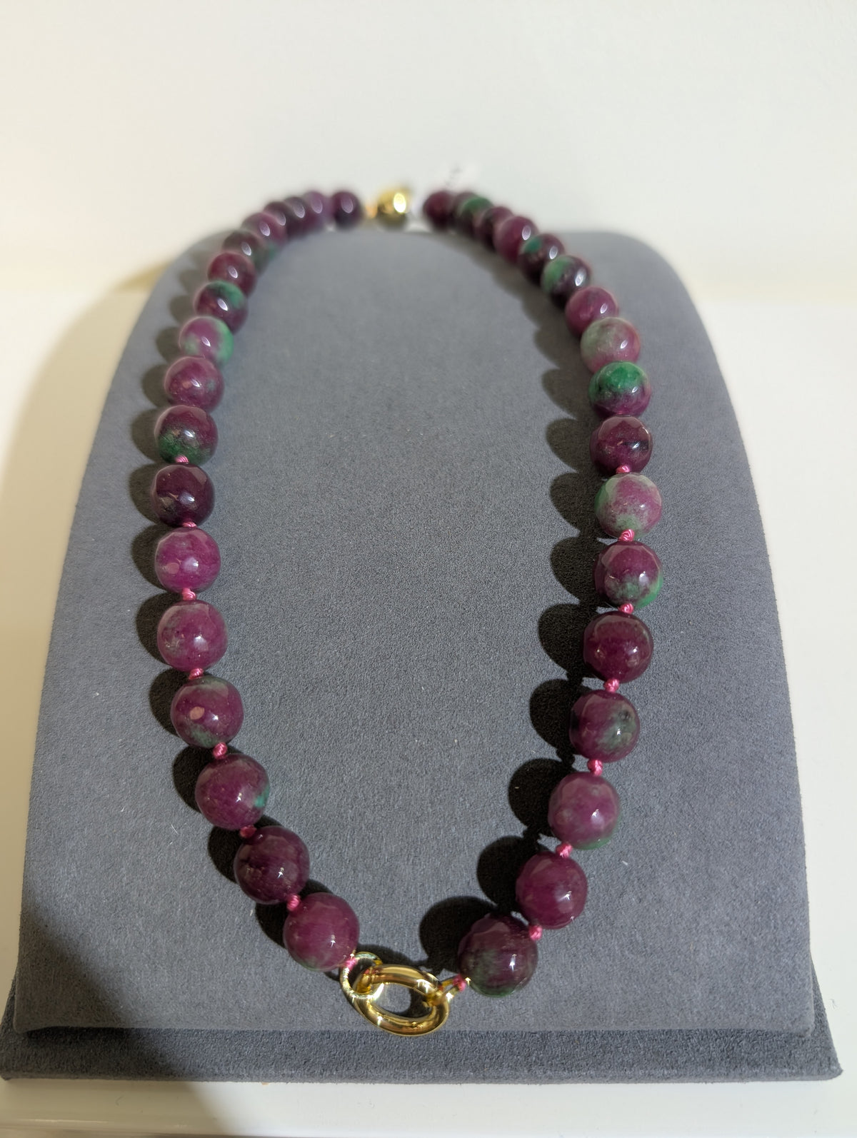 Wafa Berry Garden Beaded Necklace — berry and green beads with gold-tone front loop