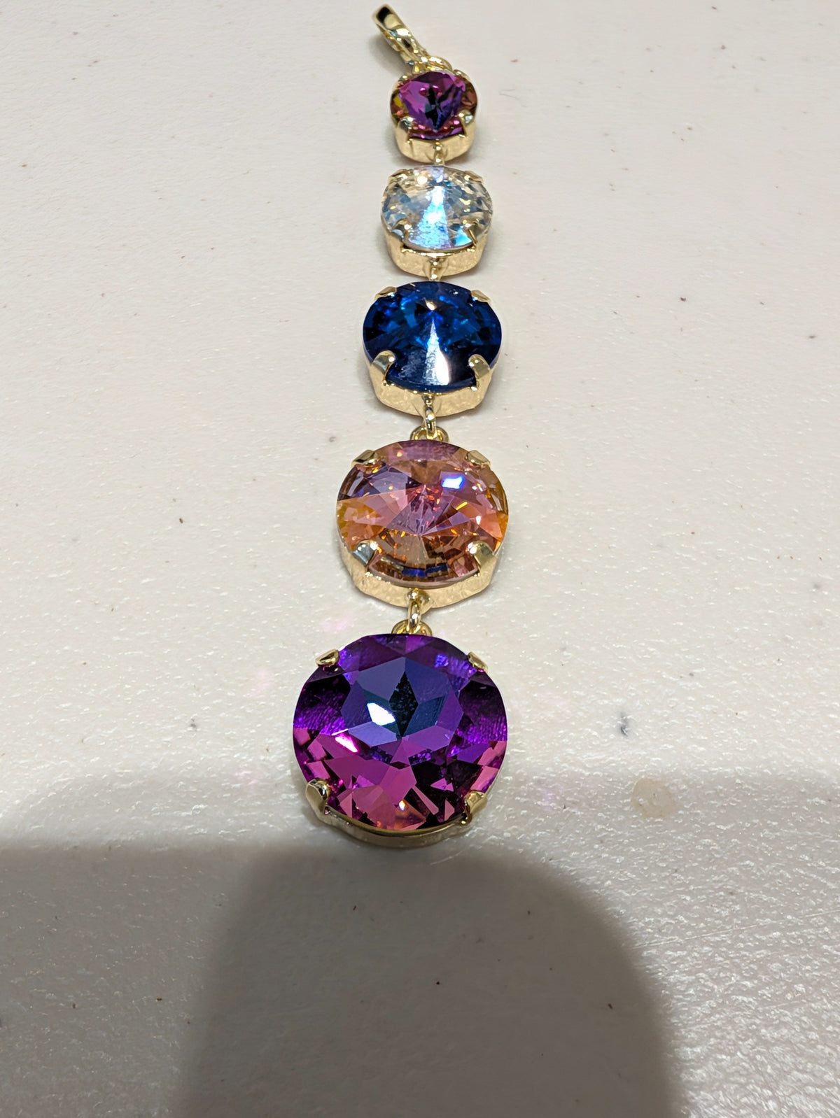 Wafa Rainbow Cascade Lariat — Purple / Blue / Peach / Gold Tone