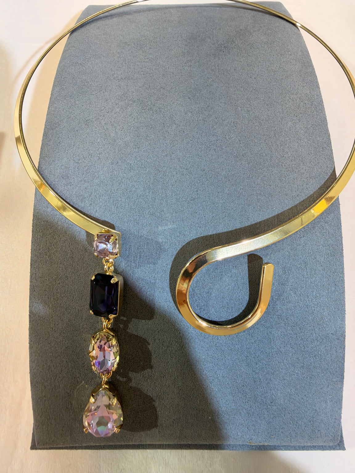 Wafa gold-tone crystal drop collar necklace in Purple / Champagne