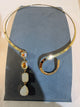 Wafa gold-tone open collar necklace with opalescent white and clear crystal drop