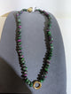 Wafa Garden Mosaic Beaded Necklace — green and pink mottled beads with gold-tone front loop