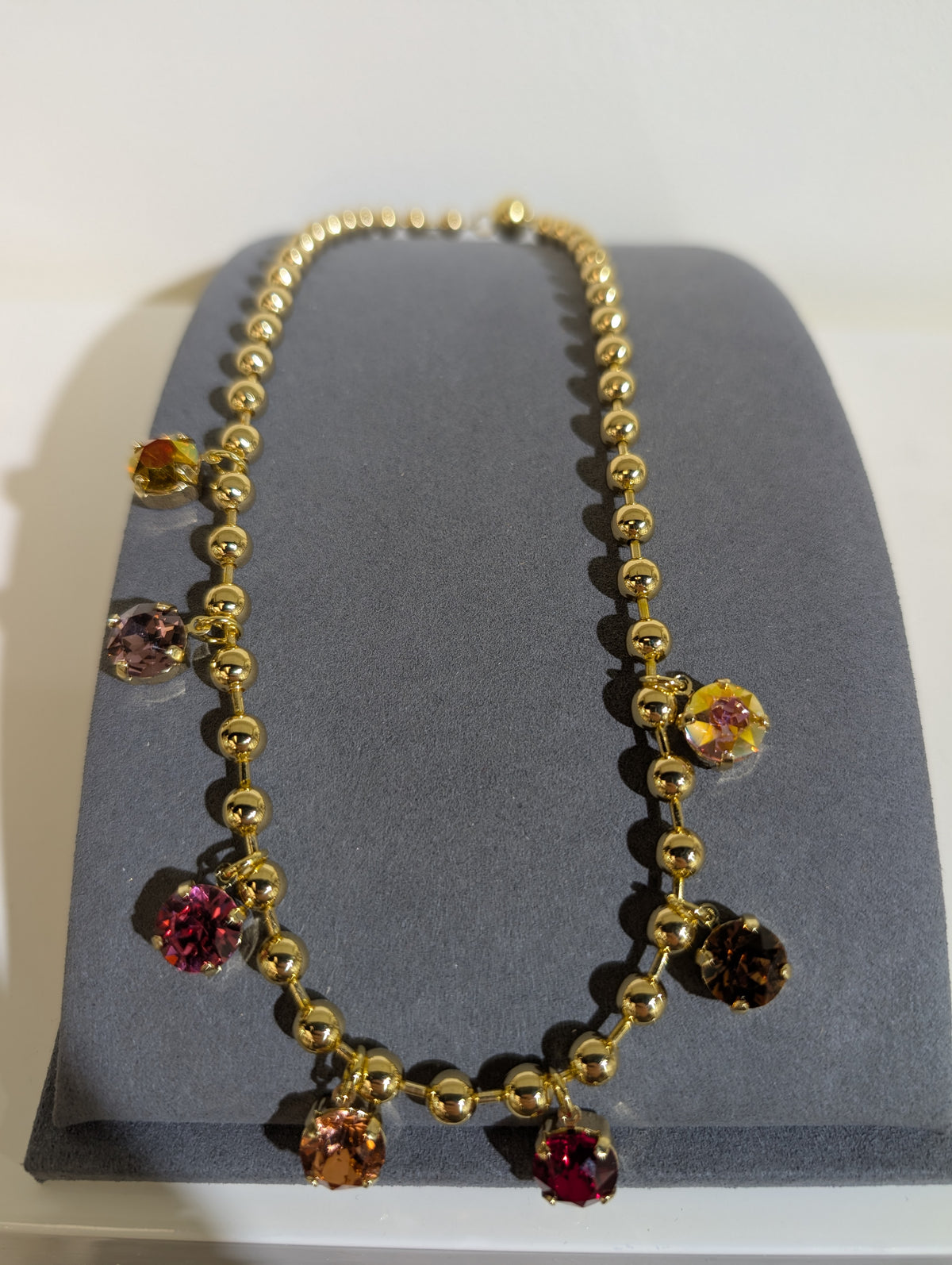 Wafa Golden Bead Charm Necklace — Amber/Berry Mix