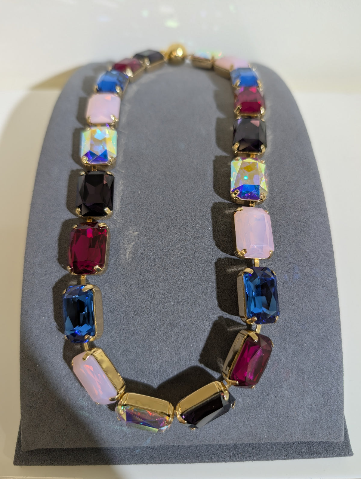 Wafa Grand Rectangle 18-Inch Necklace — Berry/Blue/Pink Mix