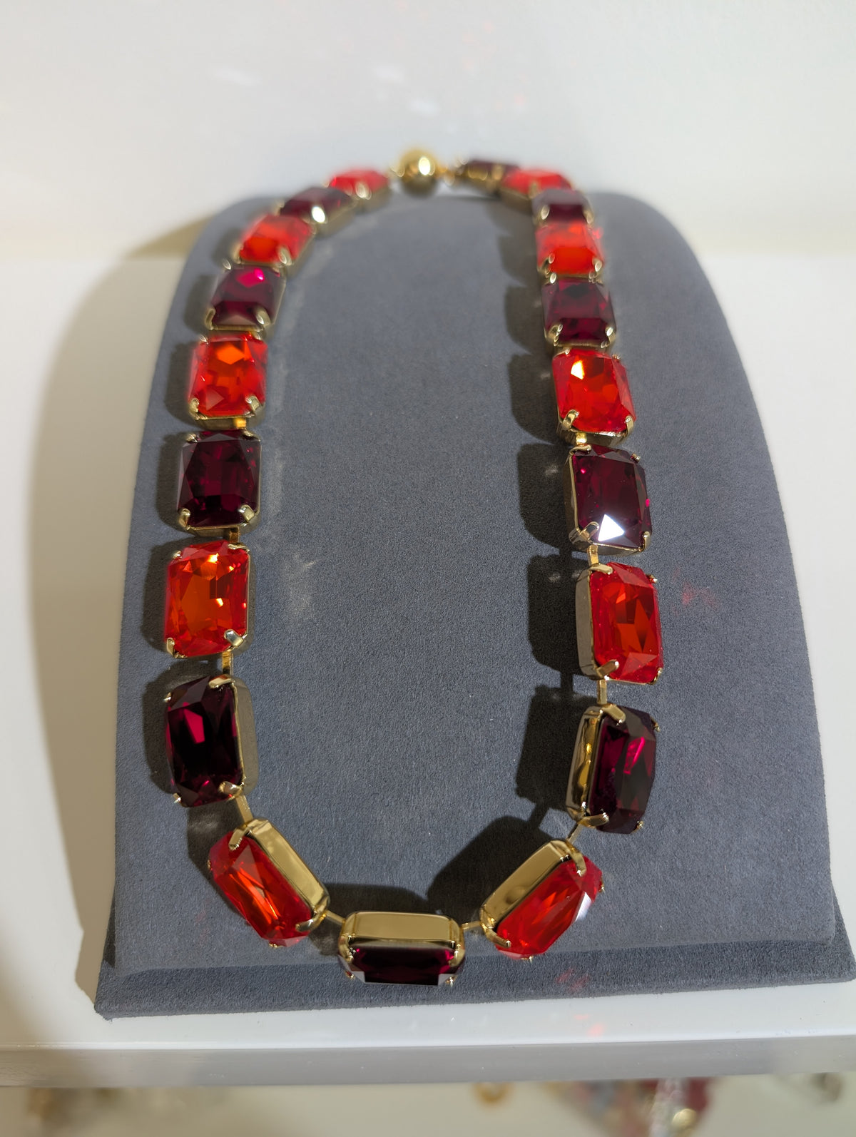 Wafa Grand Rectangle 18-Inch Necklace — Red/Burgundy