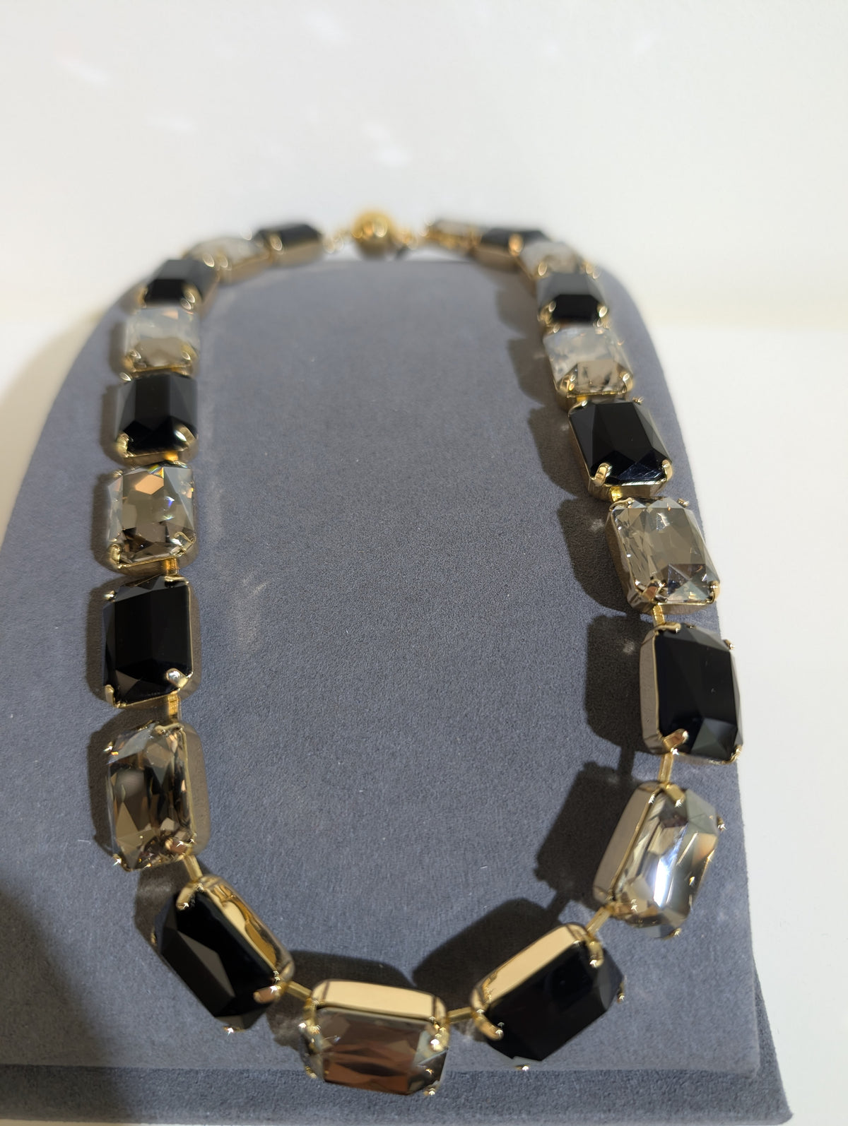 Wafa Grand Rectangle 18-Inch Necklace — Black/Champagne