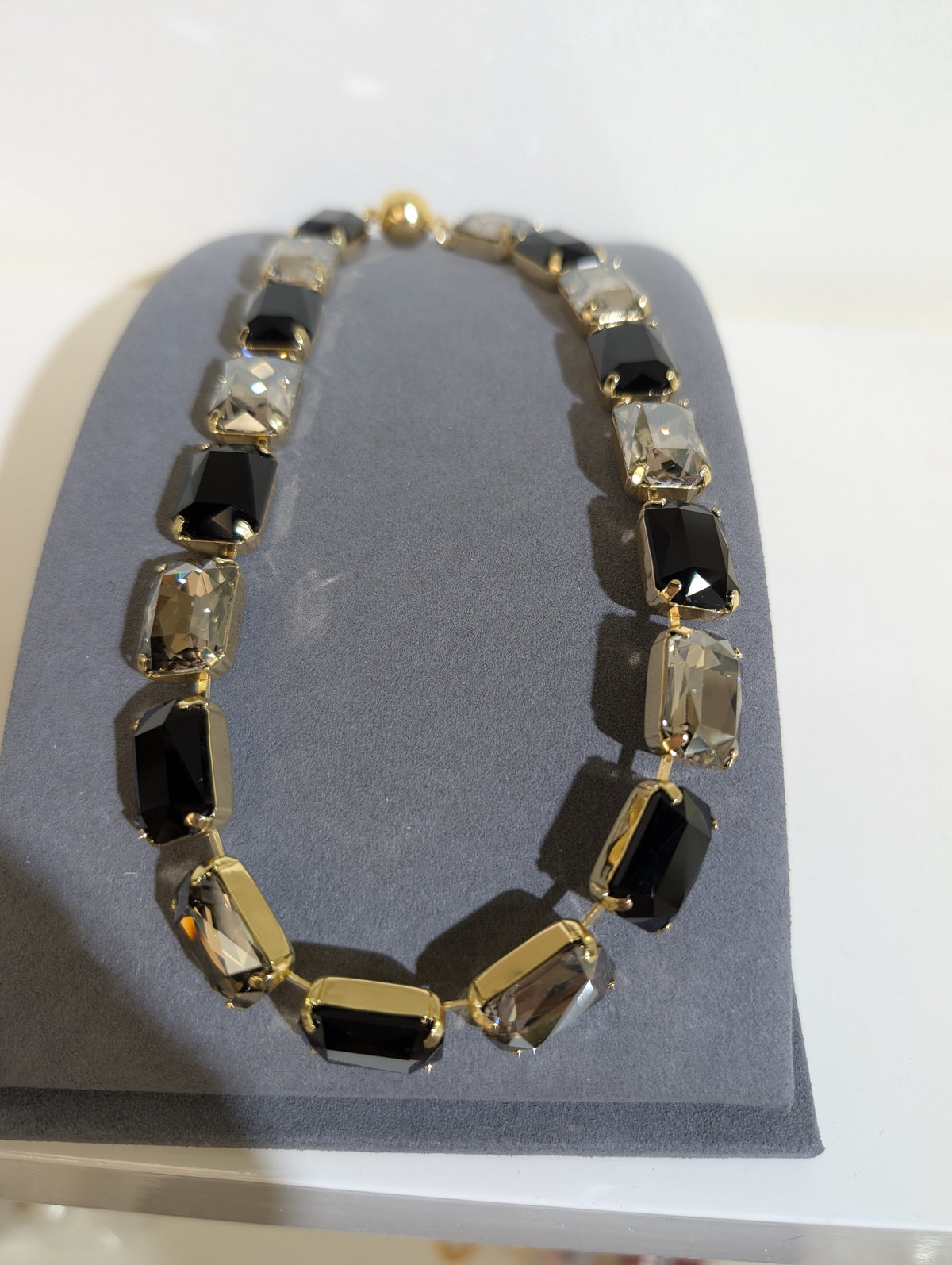 Wafa Grand Rectangle 16-Inch Necklace — Black/Champagne