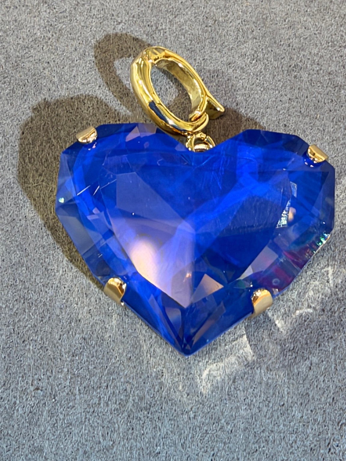 Large Wafa Heartlight crystal heart pendant in Sapphire Blue / Gold Tone