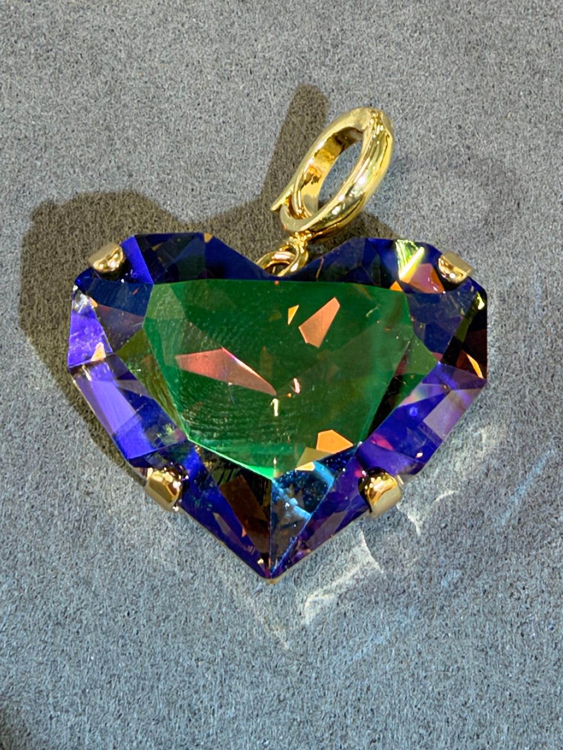 Large Wafa Heartlight crystal heart pendant in Volcano / Gold Tone