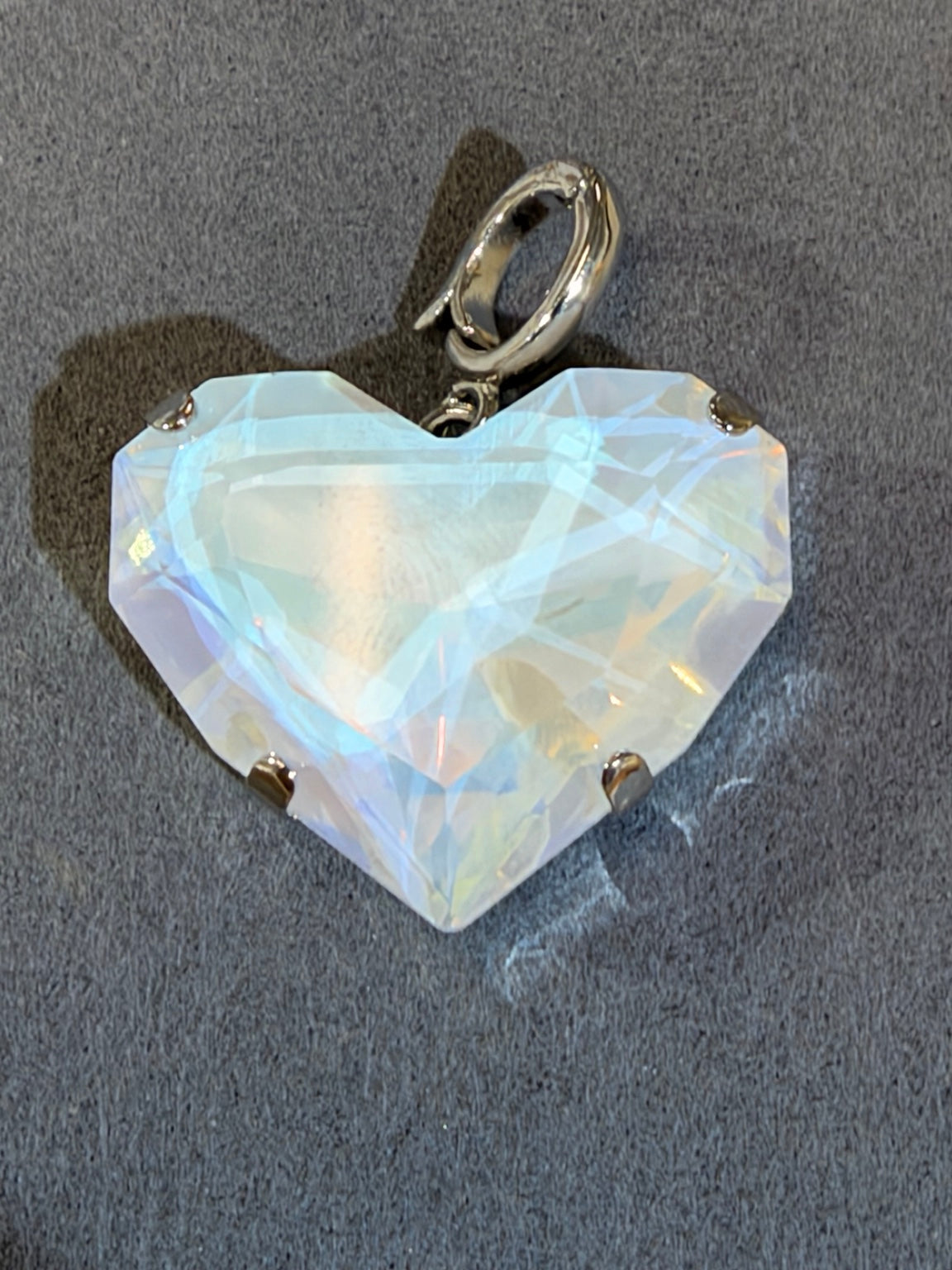 Large Wafa Heartlight crystal heart pendant in Opalescent White / Silver Tone
