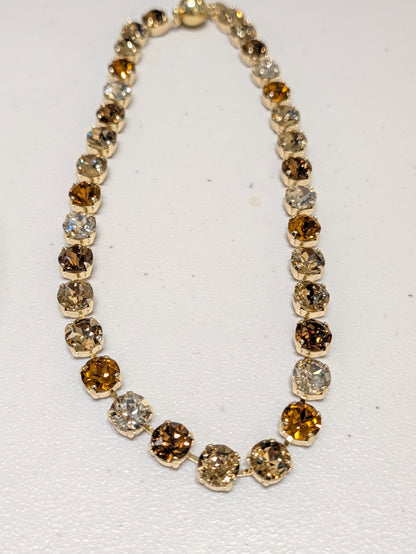 Wafa Honey Glow Crystal Necklace — amber, champagne and clear crystals in gold-tone settings