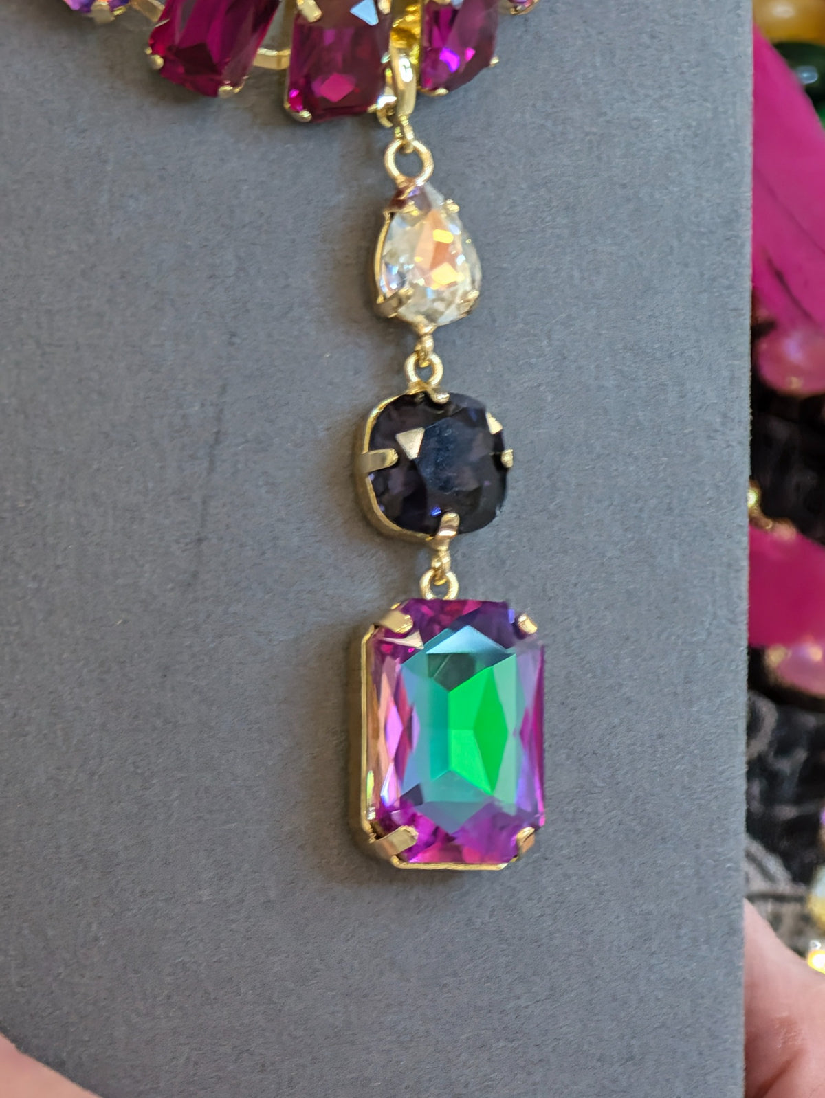 Wafa Midnight Rainbow three-stone lariat pendant in gold-tone settings