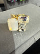 Wafa Moonlit Muse Crystal Ring — opalescent white, iridescent and clear crystals in a gold-tone setting