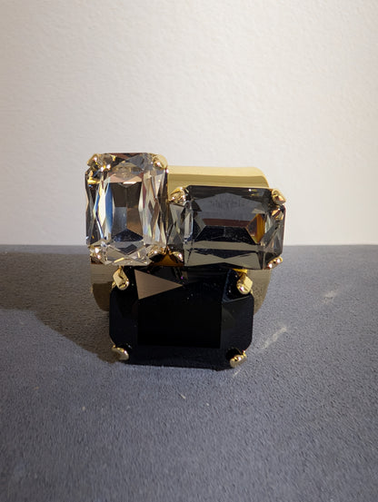 Wafa Mosaic Trio Ring — Black/Clear Mix