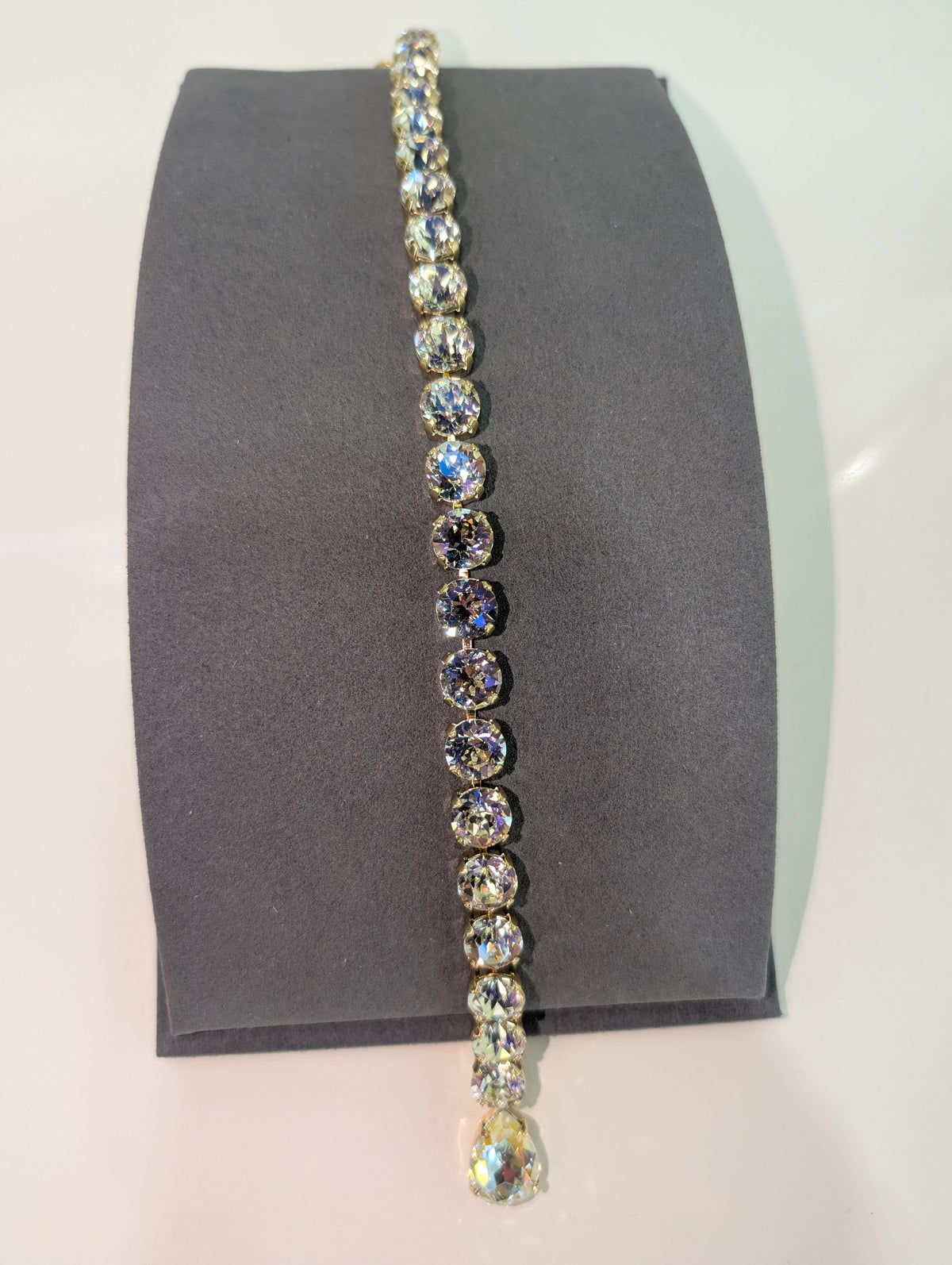 Wafa Prism Drop Lariat Necklace — Clear Iridescent