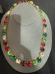 Wafa round crystal necklace — Red / Green / Clear in gold-tone settings