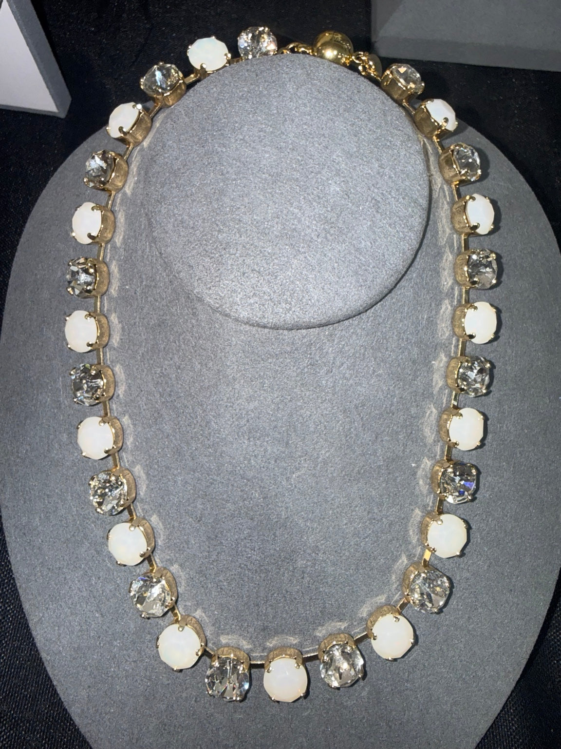 Wafa round crystal necklace — Opalescent White / Clear in gold-tone settings