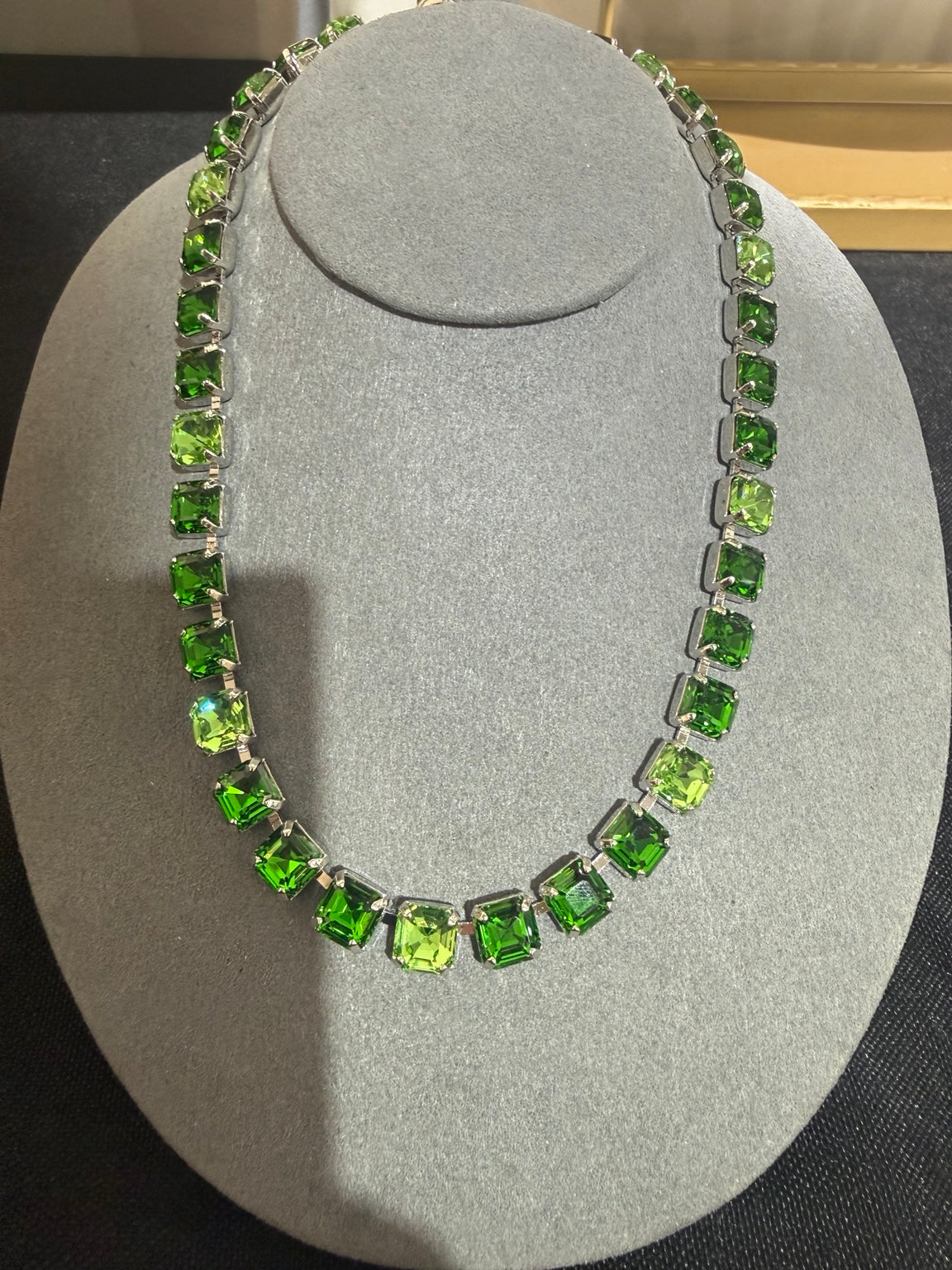 Wafa Silver Serenade Crystal Necklace — Emerald / Lime