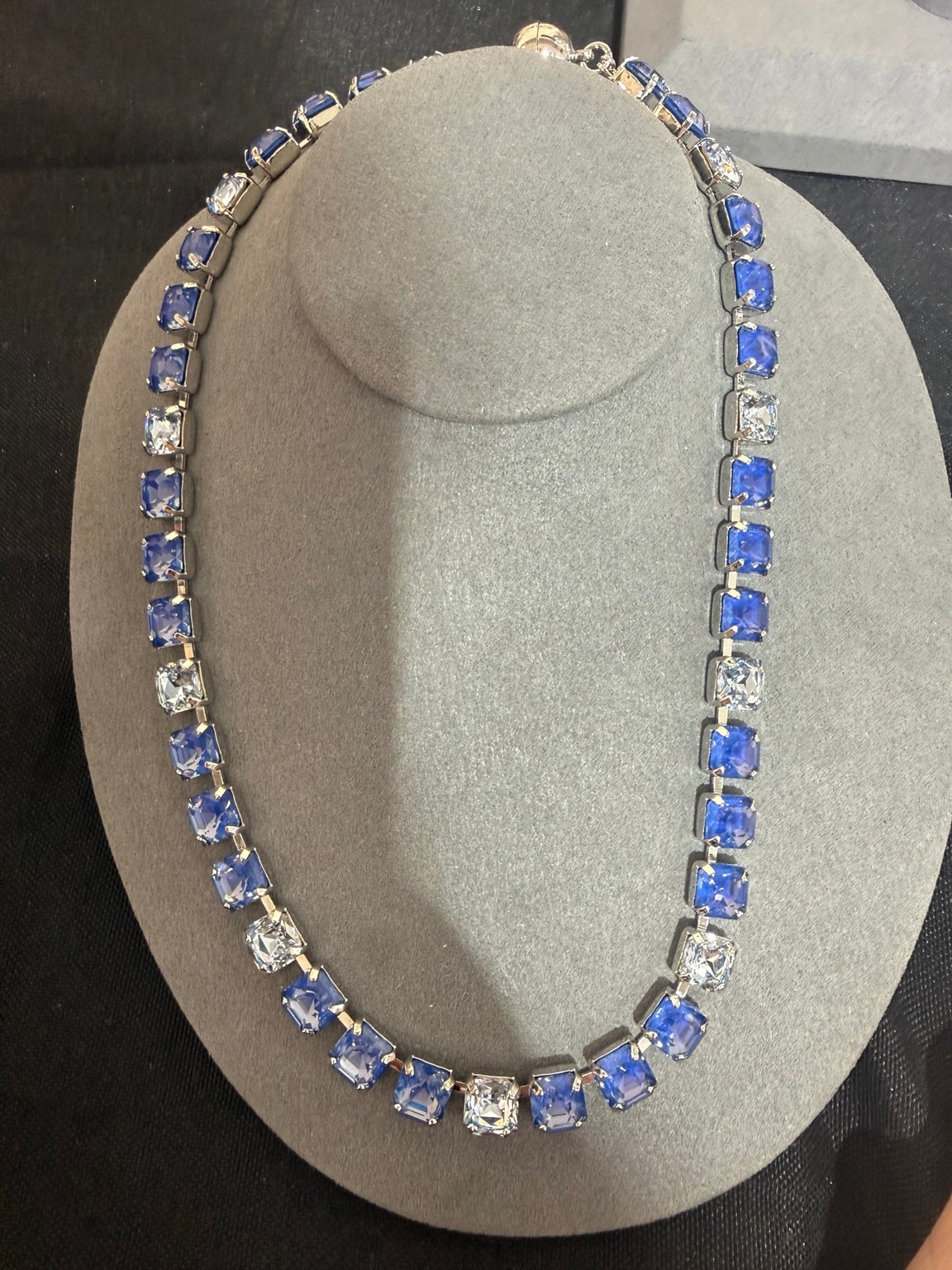 Wafa Silver Serenade Crystal Necklace — Blue / Clear