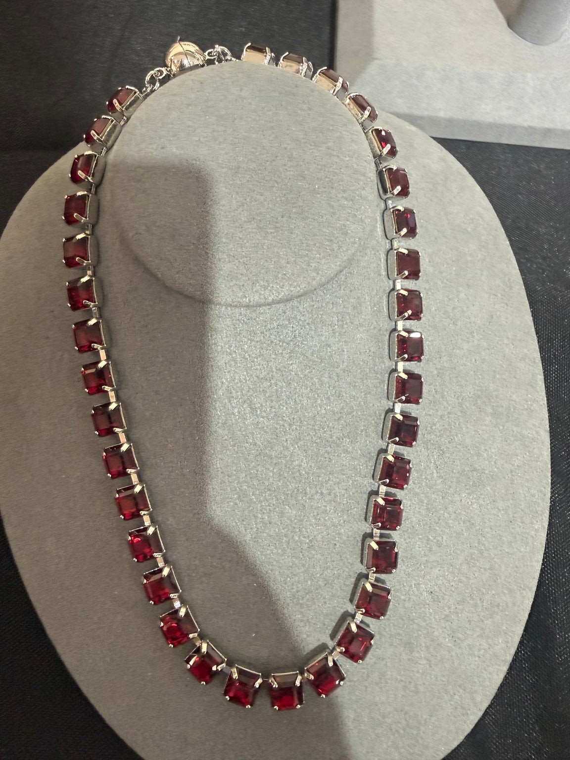 Wafa Silver Serenade Crystal Necklace — Ruby Red