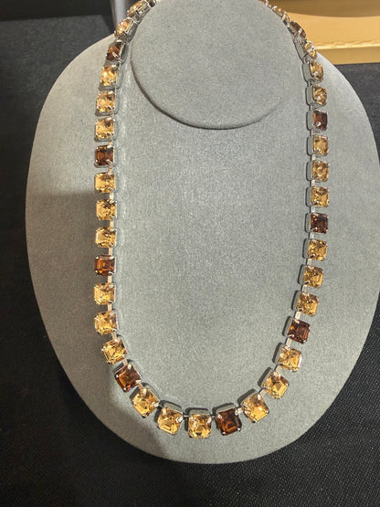 Wafa Silver Serenade Crystal Necklace — Amber / Brown