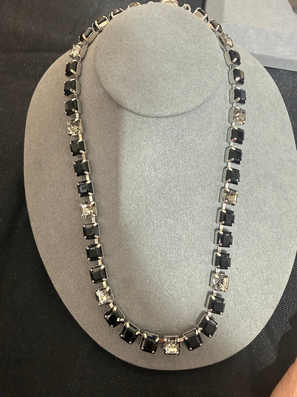 Wafa Silver Serenade Crystal Necklace — Black / Clear