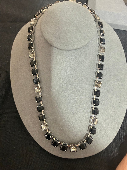 Wafa Silver Serenade Crystal Necklace — Black / Clear