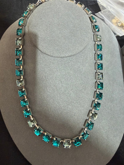 Wafa Silver Serenade Crystal Necklace — Teal / Pale Aqua