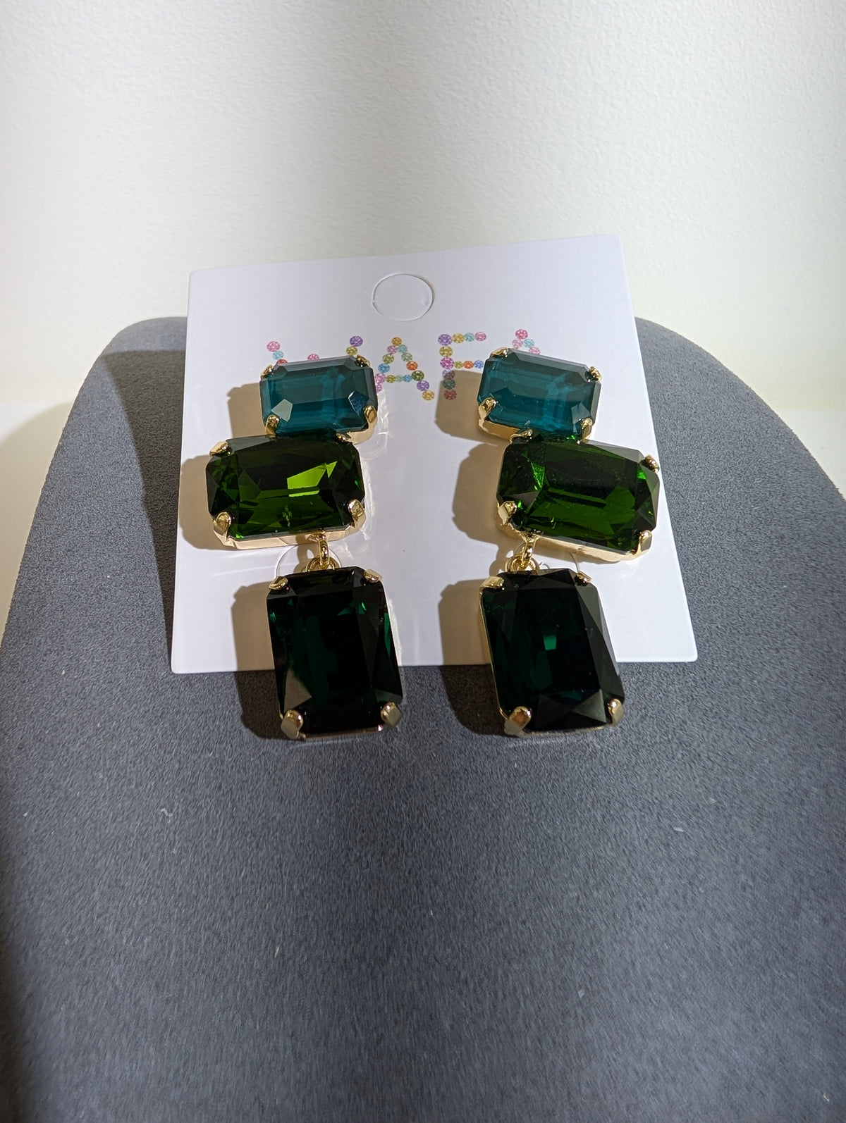 Wafa Verdant Trio Drop Earrings — Teal/Green Mix