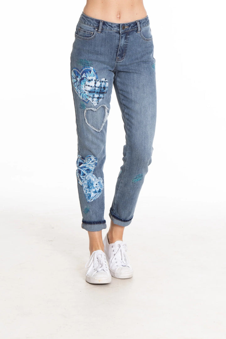 Murphy Heart Applique Jean With Rolled Cuff Option