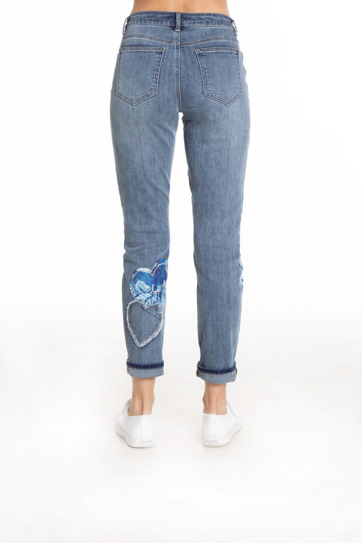 Murphy Heart Applique Jean With Rolled Cuff Option