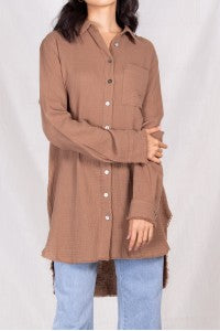 Gauze Button Up Shirt with Raw Edge