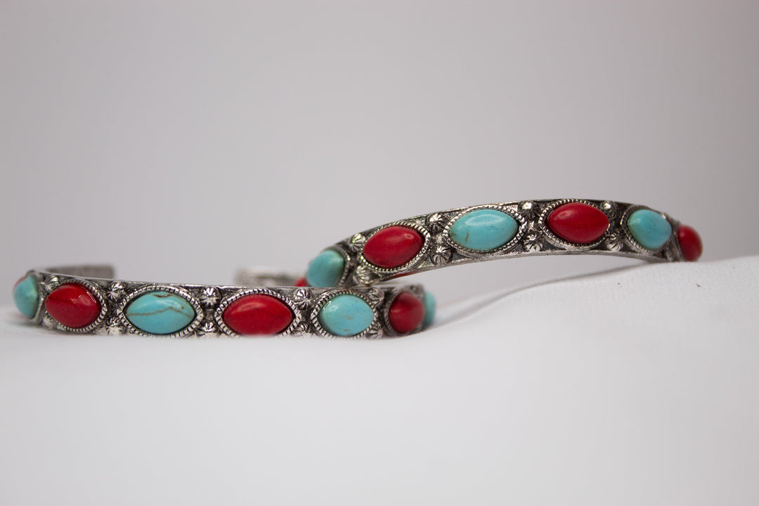 Red/Turq Silver Bracelet